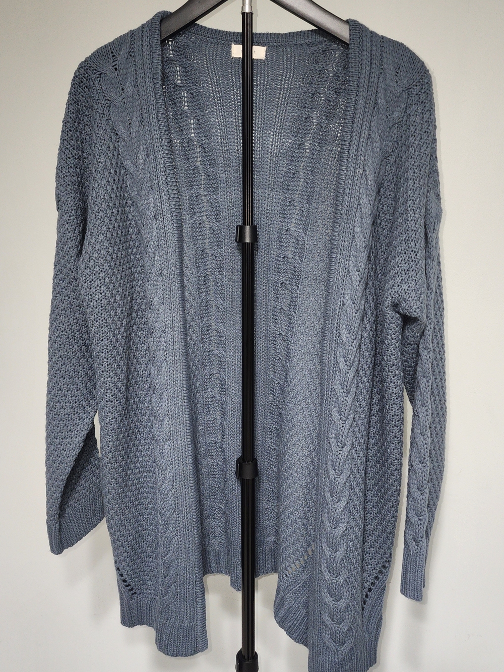 debut Open-Front Cable Knit Cardigan - Slate Blue